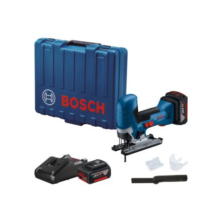 BOSCH Akkus dekopírfűrész GST 185-LI marokfogantyús, kofferben (2 x 4,0 Ah akku + gyorstöltő)