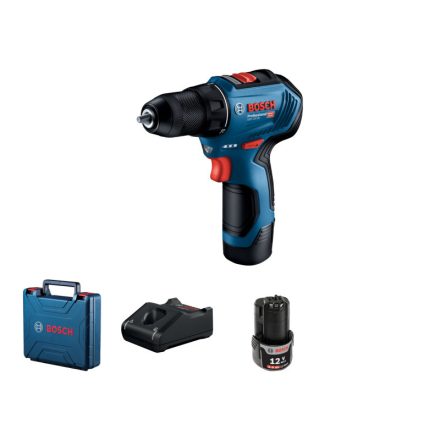 BOSCH Akkus fúrócsavarozó GSR 12V-30 kofferben (2 x 2,0 Ah akku + gyorstöltő)