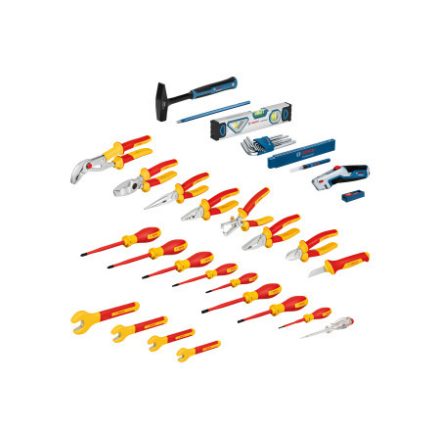 BOSCH Kéziszerszám készlet villanyszerelőknek 37 részes kofferben (21 db VDE + 16 db egyéb)