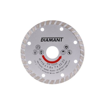 DIAMANT Gyémánt vágókorong 115 x 1,8 x 7,0 x 22,2 mm turbo