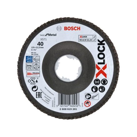 BOSCH Lamellás csiszolókorong kúpos 125 x 22,2 / P40 X571 X-LOCK