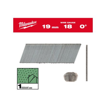 MILWAUKEE Finiselő szegek, fejnélküli, galvanizált 18G 0° SC1 - 1,05 x 1,25 x 19 mm (10000 db)