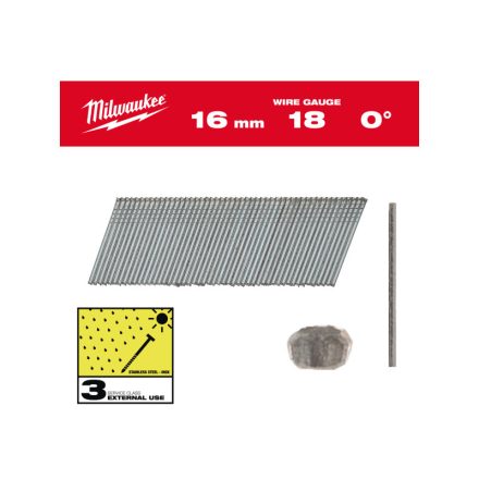 MILWAUKEE Finiselő szegek, fejnélküli, inox, 18G 0° SC3 - 1,05 x 1,25 x 16 mm (10000 db)