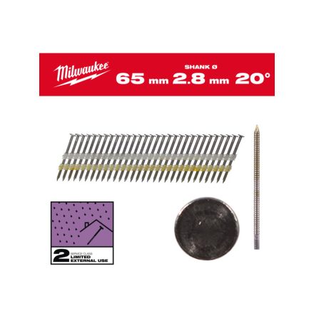 MILWAUKEE Szerkezetépítő szegek, kerekfejű, galvanizált 20° SC2 - 2,8 x 65 mm (2000 db)