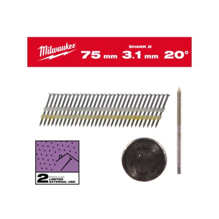 MILWAUKEE Szerkezetépítő szegek, kerekfejű, galvanizált 20° SC2 - 3,1 x 75 mm (1750 db)