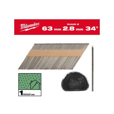 MILWAUKEE Szerkezetépítő szegek, D-fejű, fényes, 34° SC1 - 2,8 x 64 mm (2200 db)