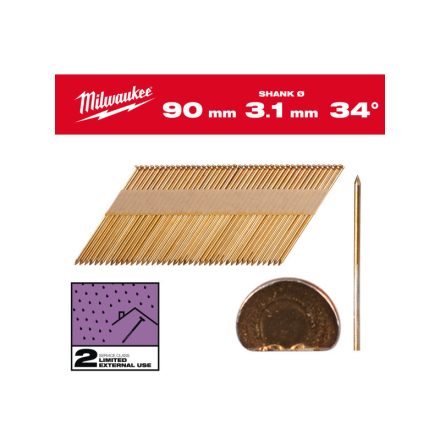 MILWAUKEE Szerkezetépítő szegek, D-fejű, galvanizált 34° SC2 - 3,1 x 90 mm (2200 db)