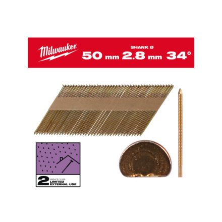 MILWAUKEE Szerkezetépítő szegek, D-fejű, galvanizált 34° SC2 - 2,8 x 50 mm (2200 db)