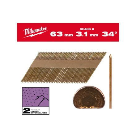 MILWAUKEE Szerkezetépítő szegek, D-fejű, galvanizált 34° SC2 - 3,1 x 63 mm (2200 db)