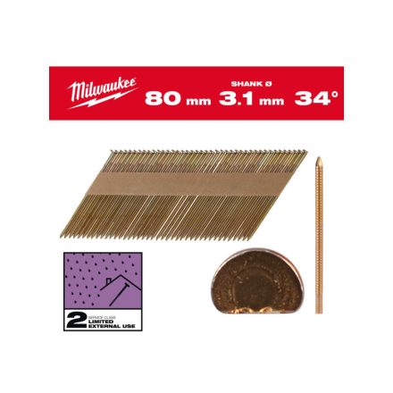 MILWAUKEE Szerkezetépítő szegek, D-fejű, galvanizált 34° SC2 - 3,1 x 80 mm (2200 db)