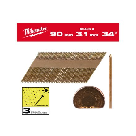 MILWAUKEE Szerkezetépítő szegek, D-fejű, tüzihorganyzott 34° SC3 - 3,1 x 90 mm (2200 db)