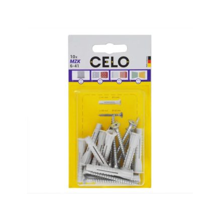 CELO MZK univerzális galléros műanyag dübel 6 x 41 + 4,5 x 40 facsavar (10 db)