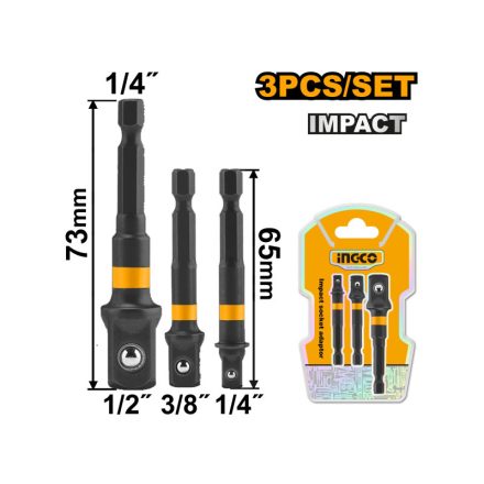 INGCO Dugókulcs adapter 3 részes 1/4" Hex-->1/2", 1/4", 3/8"