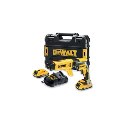 DEWALT Akkus gipszkarton csavarbehajtó + tár 18 V szénkefe nélküli (2 x 2,0 Ah+töltő+TSTAK) DCF62