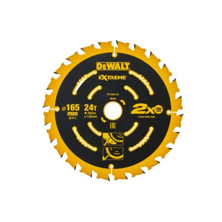 DEWALT EXTREME Fűrésztárcsa fához 165 x 20 x 1,65 mm / 24T