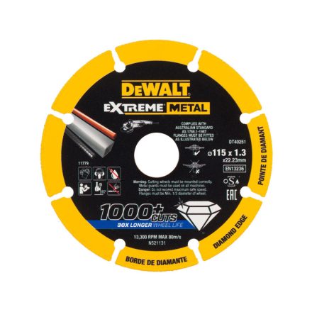 DEWALT EXTREME METAL Gyémánt vágókorong fémre 115 x 1,3  x 22,2 mm (fém/alu/inox)