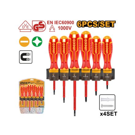INGCO Csavarhúzó készlet 6 részes mágneses 1000 V-ig szigetelt