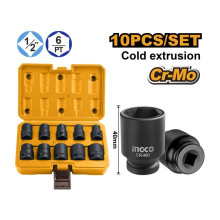 INGCO Gépi dugókulcs készlet 10 részes 1/2" 10-24 mm CrMo