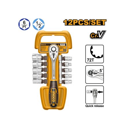 INGCO Dugókulcs készlet 12 részes 1/2" 10-24 mm CrV