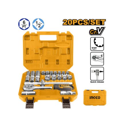 INGCO Dugókulcs készlet 20 részes 1/2" 10-24 mm CrV