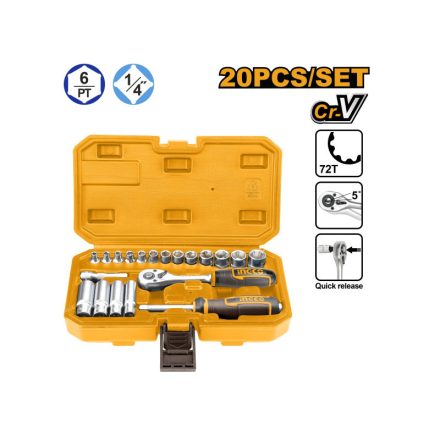 INGCO Dugókulcs készlet 20 részes 1/4" 4-14 mm CrV