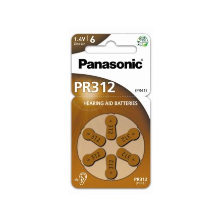 PANASONIC PR312 cink-levegő hallókészülék elem 1,4 V (6 db)