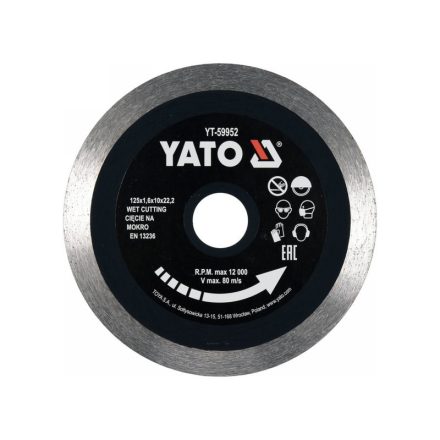 YATO Gyémánt vágókorong 125 x 1,6 x 10 x 22,2 mm folytonos