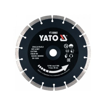 YATO Gyémánt vágókorong 230 x 2,2 x 10 x 22,2 mm szegmentált