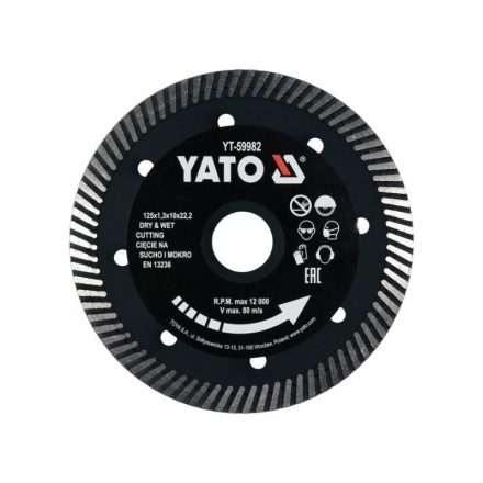 YATO Gyémánt vágókorong 125 x 1,3 x 10 x 22,2 mm turbó