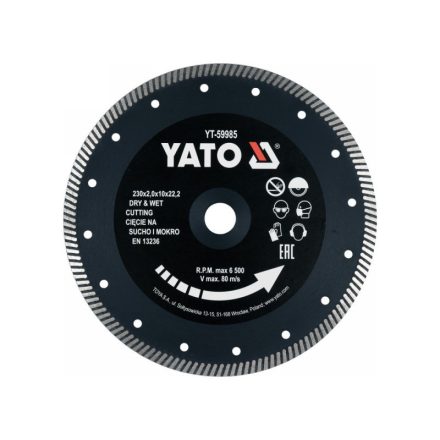 YATO Gyémánt vágókorong 230 x 2,0 x 10 x 22,2 mm turbó