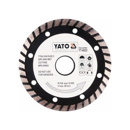 YATO Gyémánt vágókorong 115 x 2,4 x 8,0 x 22,2 mm turbo